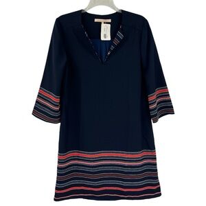 NWT’S Hutch Navy With Multi Stripes V-Neck Lightweight 3/4 Sleeves Dress SZ S